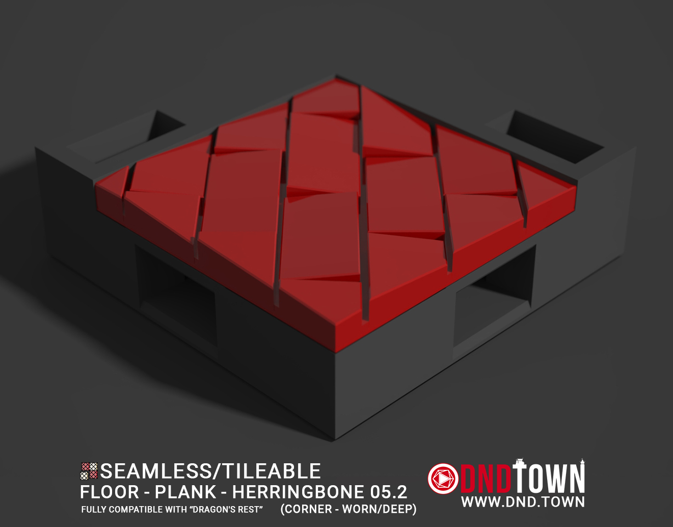 Floor - Plank - Herringbone - Wall Corner 05.2 (WORN/DEEP) - 3D Modular Dungeon Tile - DnD Town Minis (www.dnd.town)